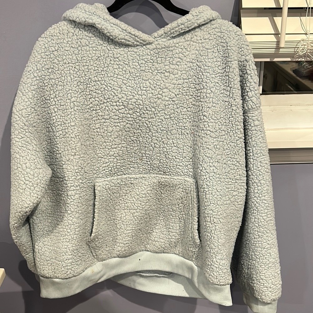 baby blue teddy sherpa pullover